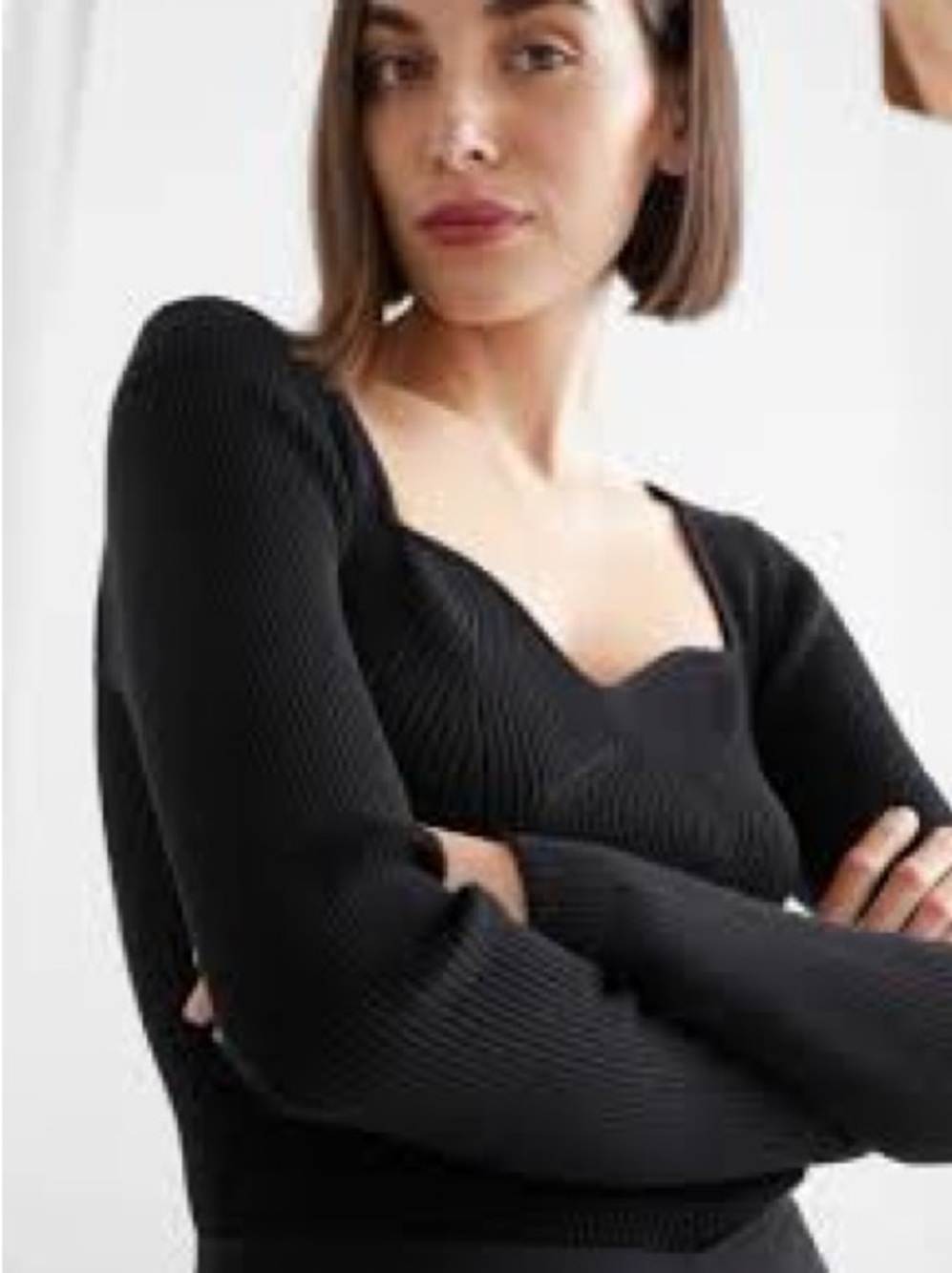 Abercrombie & Fitch Black Ribbed V-Neck Corset Sweater Body Suit